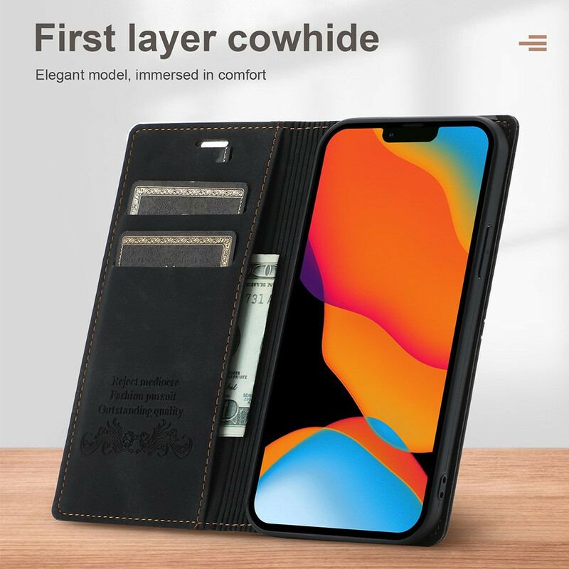 Capa De Celular Para iPhone 13 Pro Max Flip Fecho Magnético Com Costura Estilo Couro