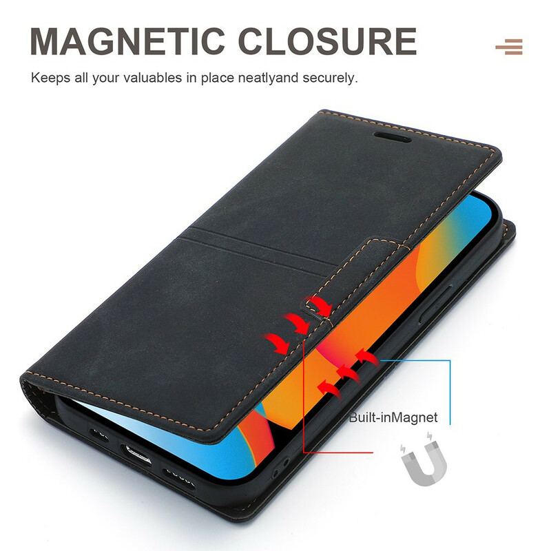 Capa De Celular Para iPhone 13 Pro Max Flip Fecho Magnético Com Costura Estilo Couro