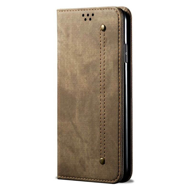 Capa De Celular Para iPhone 13 Pro Max Flip Textura De Jeans De Couro Sintético