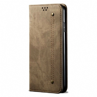 Capa De Celular Para iPhone 13 Pro Max Flip Textura De Jeans De Couro Sintético