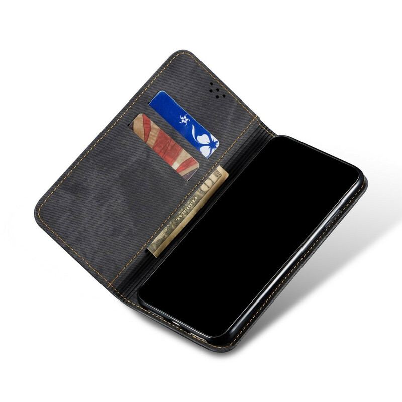 Capa De Celular Para iPhone 13 Pro Max Flip Textura De Jeans De Couro Sintético