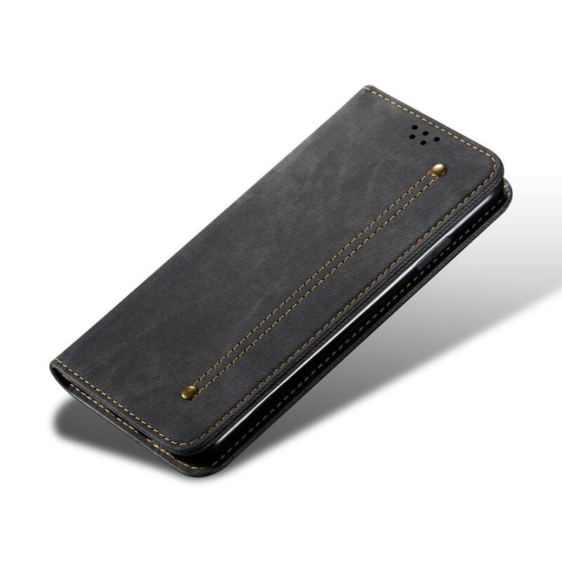 Capa De Celular Para iPhone 13 Pro Max Flip Textura De Jeans De Couro Sintético