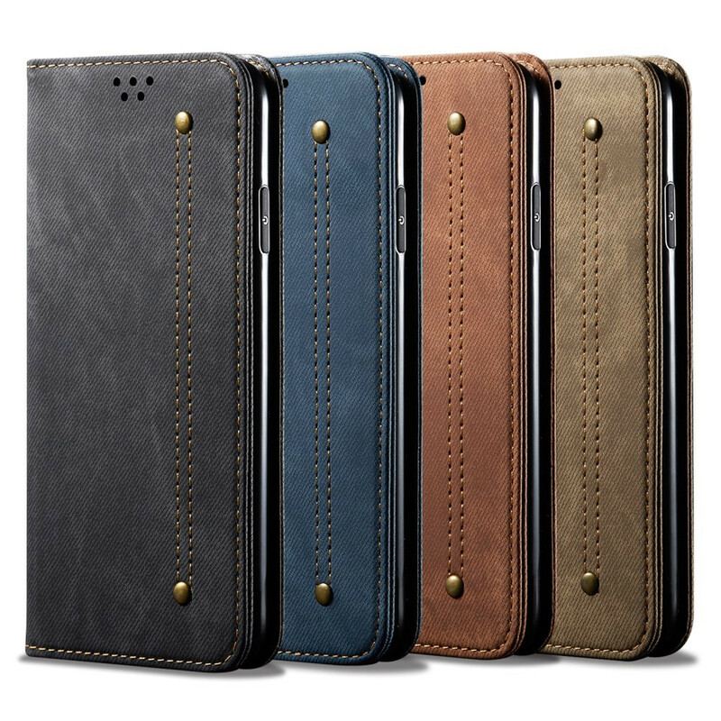 Capa De Celular Para iPhone 13 Pro Max Flip Textura De Jeans De Couro Sintético