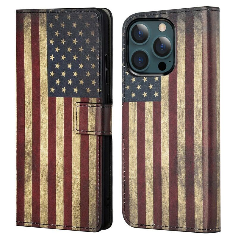 Capa De Couro Para iPhone 13 Pro Max Bandeira Dos Eua