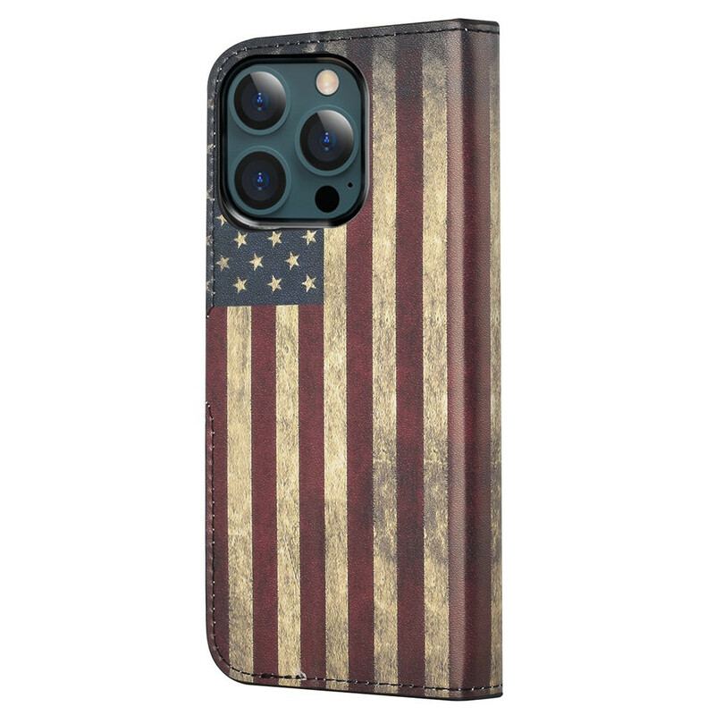 Capa De Couro Para iPhone 13 Pro Max Bandeira Dos Eua