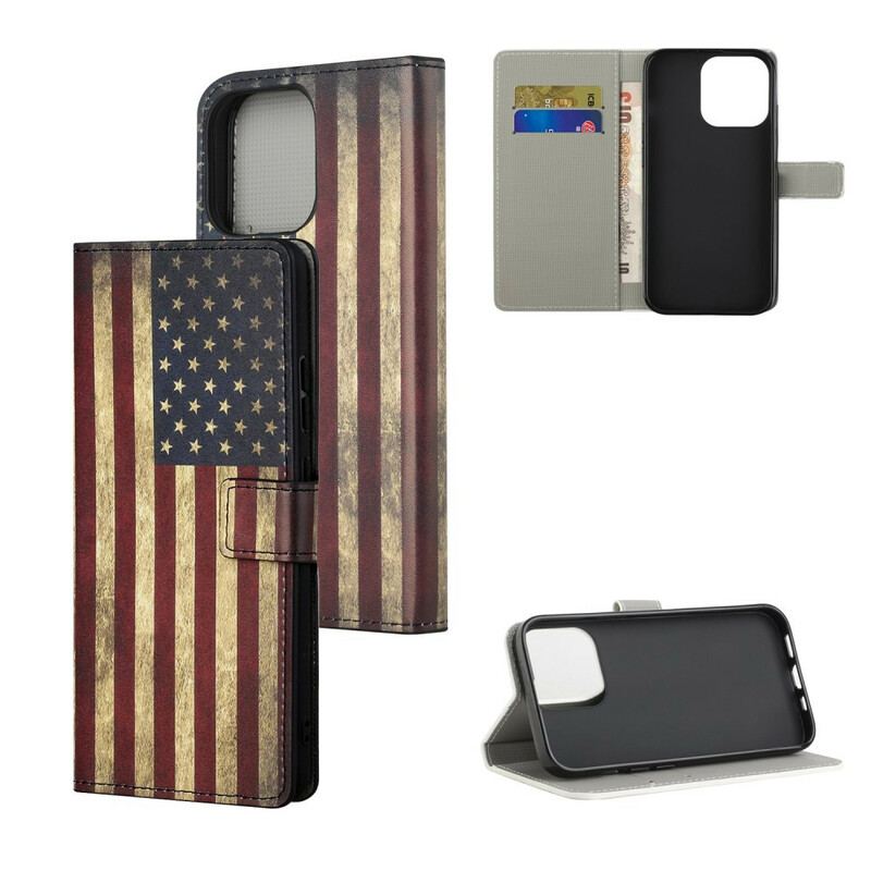 Capa De Couro Para iPhone 13 Pro Max Bandeira Dos Eua