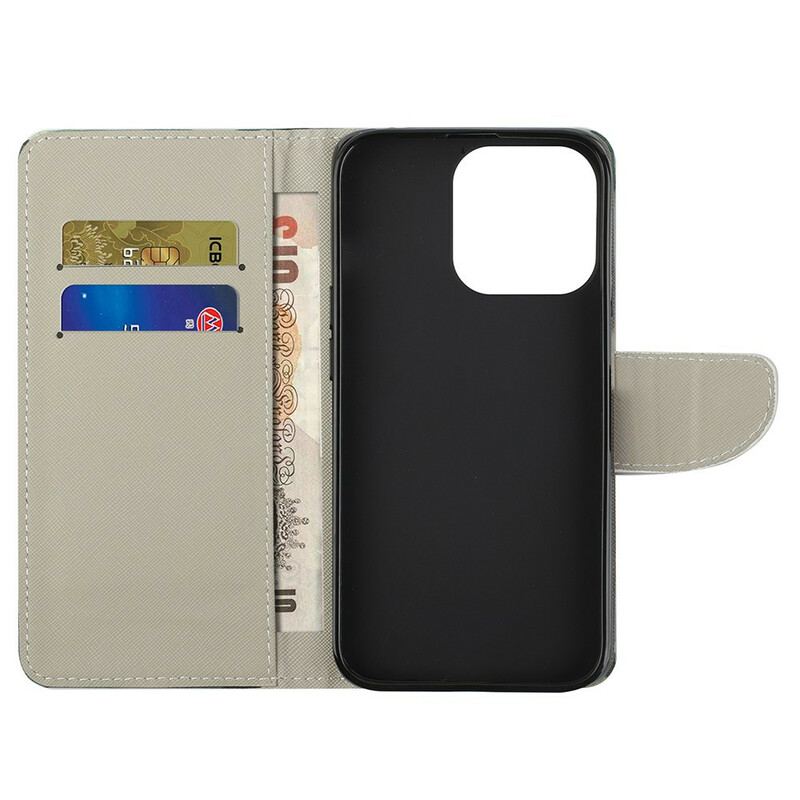 Capa De Couro Para iPhone 13 Pro Max Borboletas Modernas