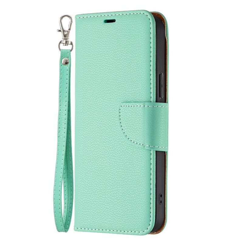 Capa De Couro Para iPhone 13 Pro Max De Cordão Strappy Efeito Couro Lichia Colorida