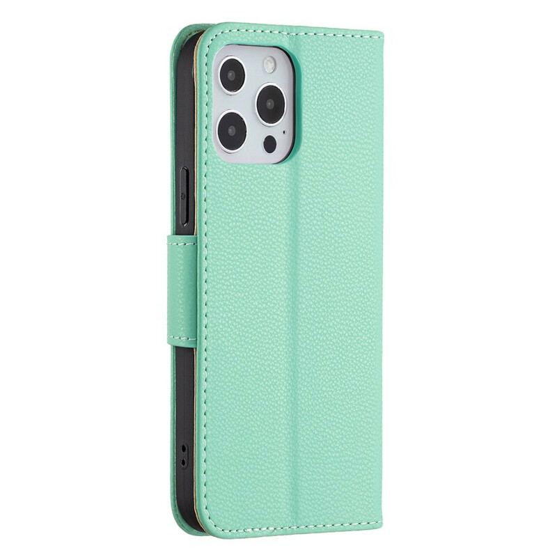 Capa De Couro Para iPhone 13 Pro Max De Cordão Strappy Efeito Couro Lichia Colorida