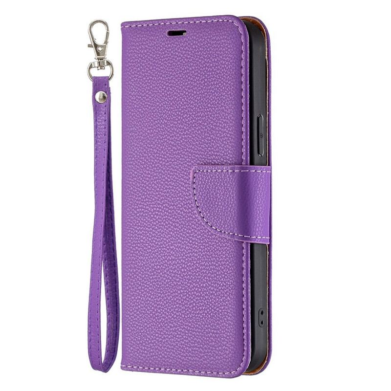 Capa De Couro Para iPhone 13 Pro Max De Cordão Strappy Efeito Couro Lichia Colorida