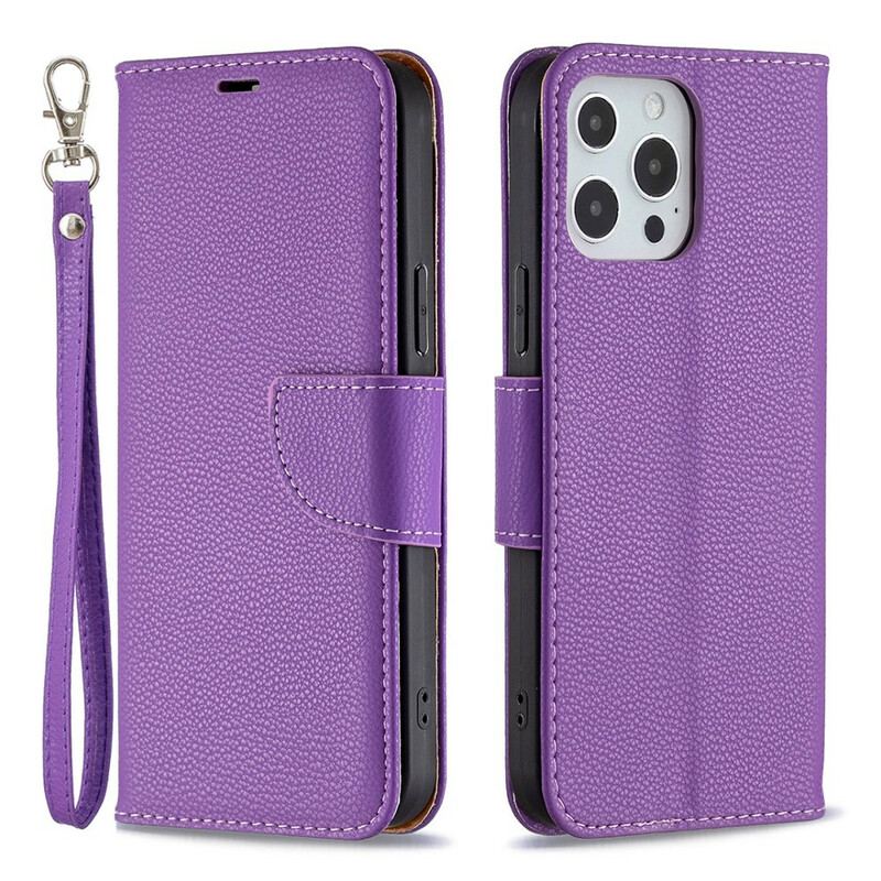 Capa De Couro Para iPhone 13 Pro Max De Cordão Strappy Efeito Couro Lichia Colorida