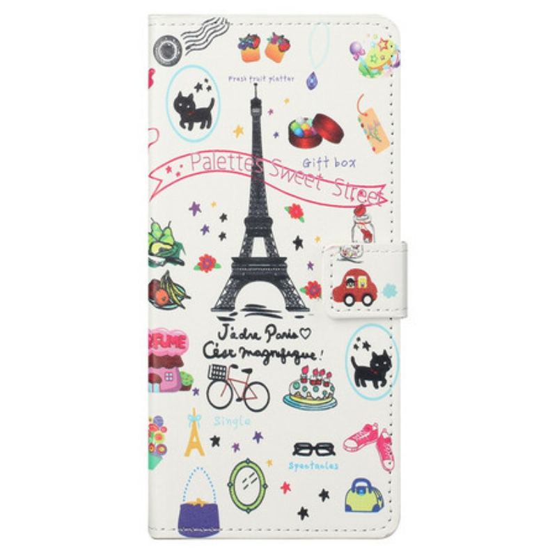 Capa De Couro Para iPhone 13 Pro Max Eu Amo Paris