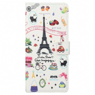 Capa De Couro Para iPhone 13 Pro Max Eu Amo Paris