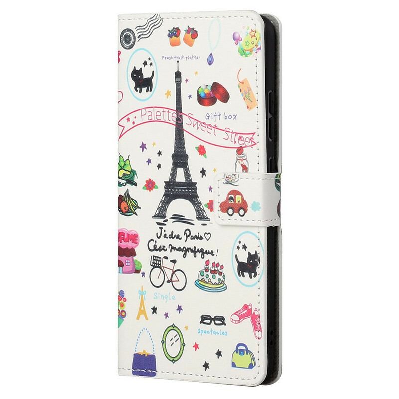 Capa De Couro Para iPhone 13 Pro Max Eu Amo Paris