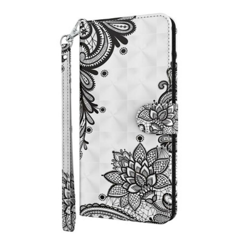 Capa De Couro Para iPhone 13 Pro Max Flores De Renda