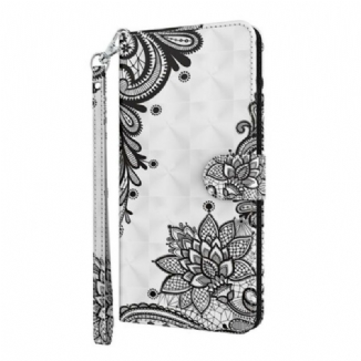 Capa De Couro Para iPhone 13 Pro Max Flores De Renda