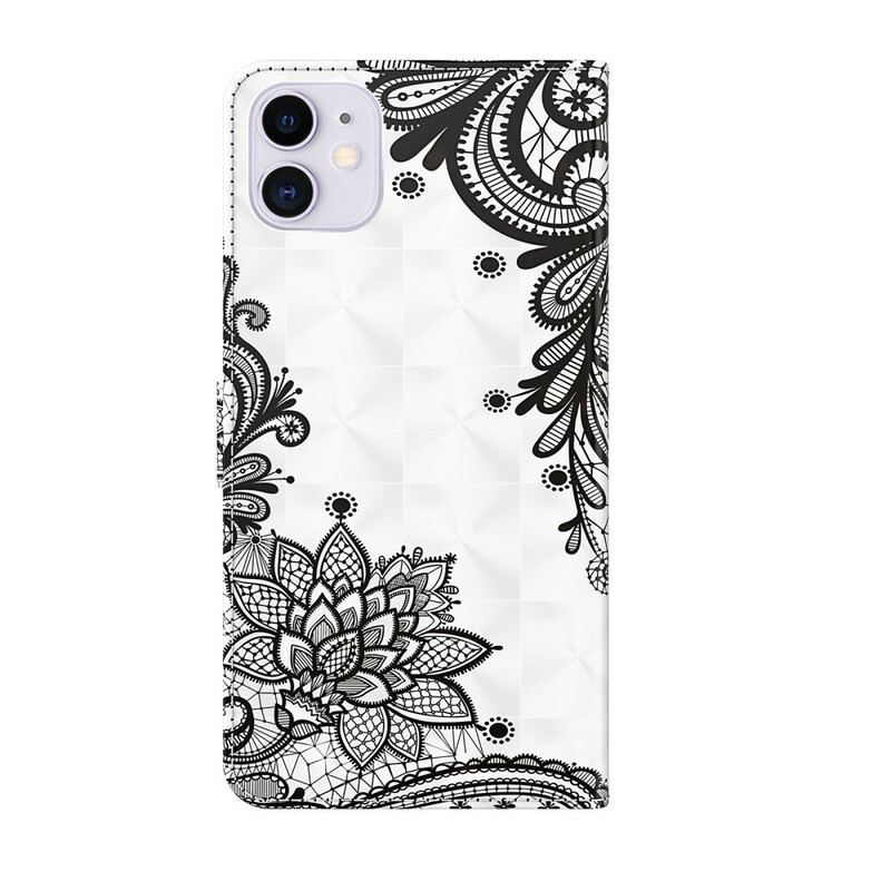 Capa De Couro Para iPhone 13 Pro Max Flores De Renda