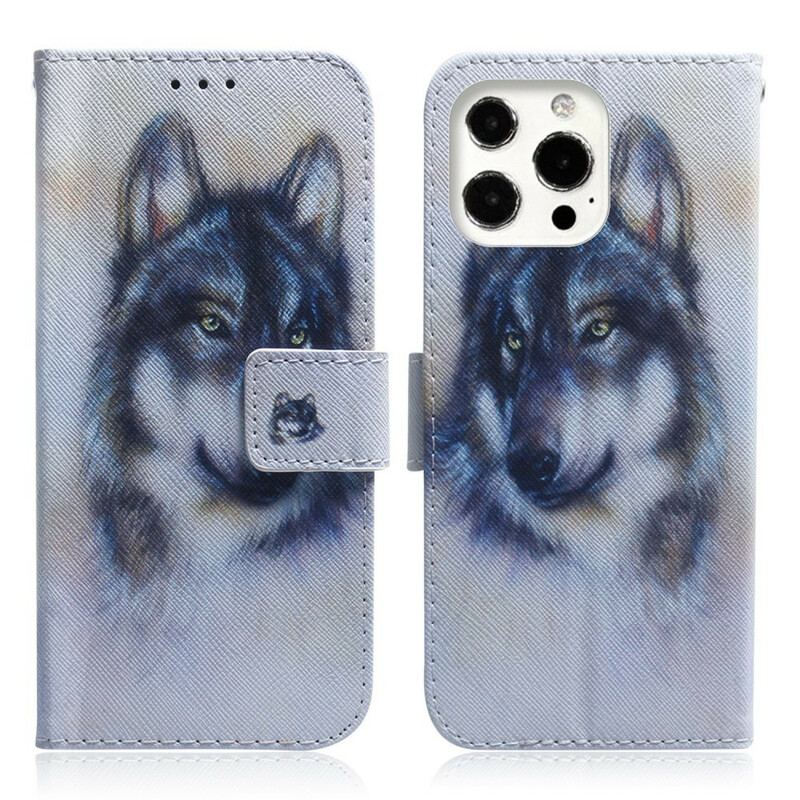 Capa De Couro Para iPhone 13 Pro Max Olhar Canino