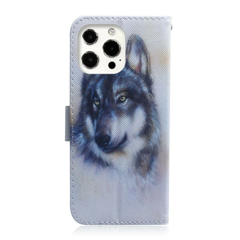 Capa De Couro Para iPhone 13 Pro Max Olhar Canino