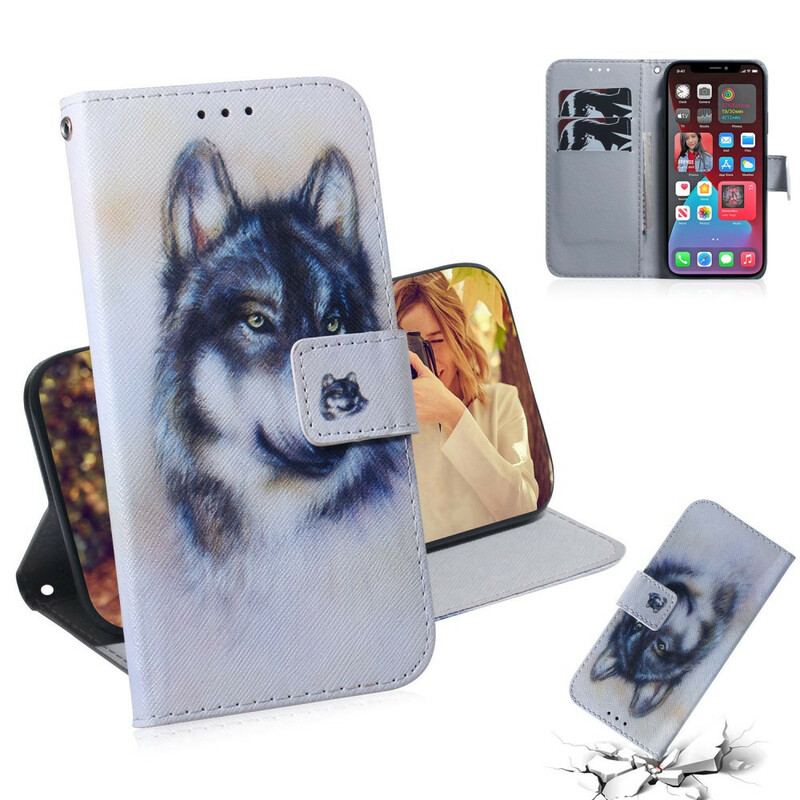 Capa De Couro Para iPhone 13 Pro Max Olhar Canino