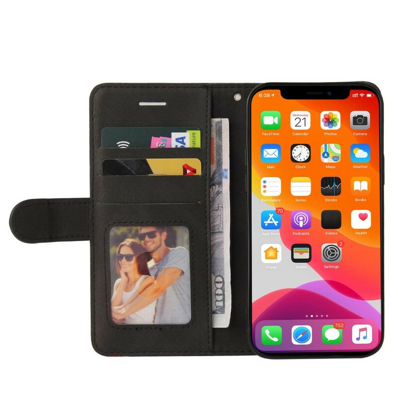 Capa De Couro Para iPhone 13 Pro Max Couro Sintético De Assinatura De Dois Tons