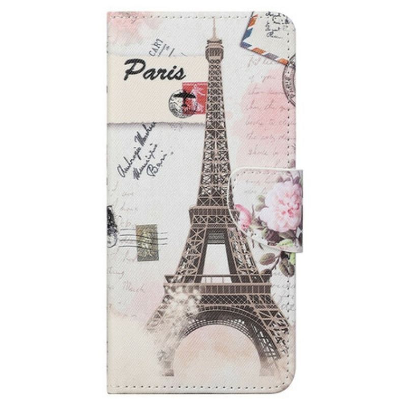 Capa De Couro Para iPhone 13 Pro Max Torre Eiffel Retrô