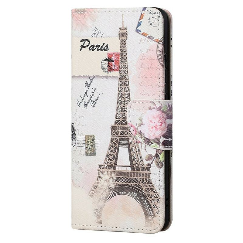 Capa De Couro Para iPhone 13 Pro Max Torre Eiffel Retrô