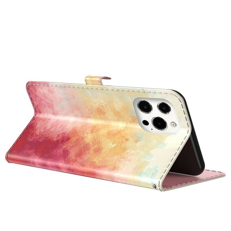 Capa Em Pele Para iPhone 13 Pro Max Aquarela