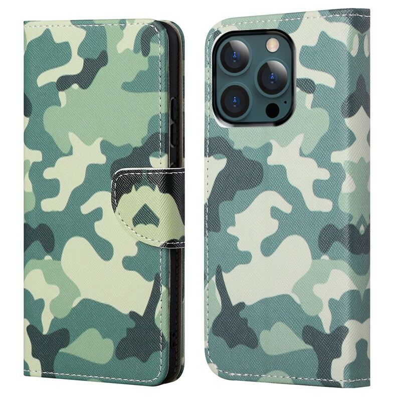 Capa Em Pele Para iPhone 13 Pro Max Camuflagem Militar