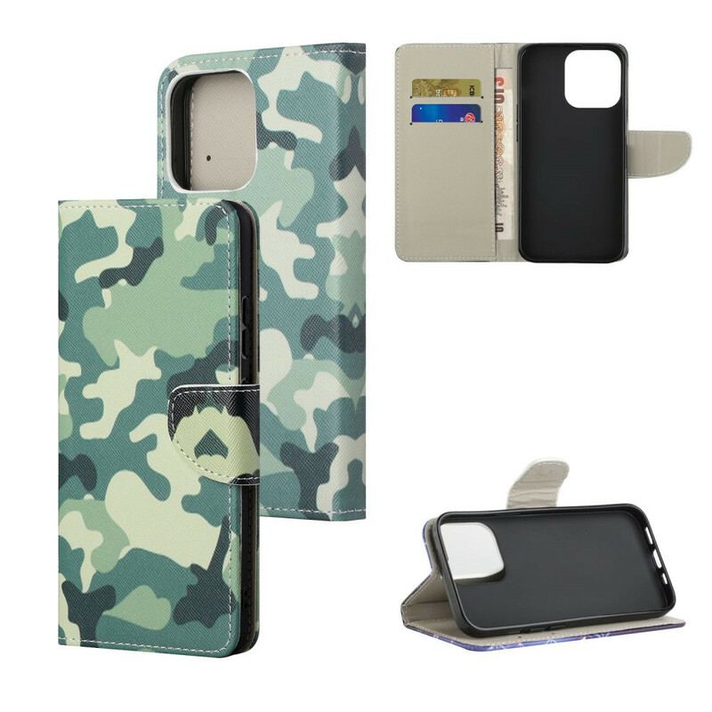 Capa Em Pele Para iPhone 13 Pro Max Camuflagem Militar