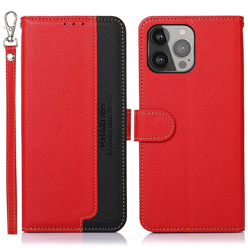 Capa Em Pele Para iPhone 13 Pro Max Estilo Lichia Rfid Khazneh