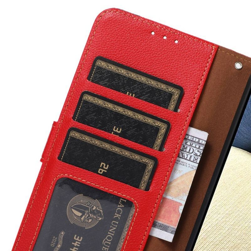 Capa Em Pele Para iPhone 13 Pro Max Estilo Lichia Rfid Khazneh