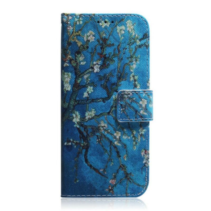 Capa Em Pele Para iPhone 13 Pro Max Ramo De Árvore Florido