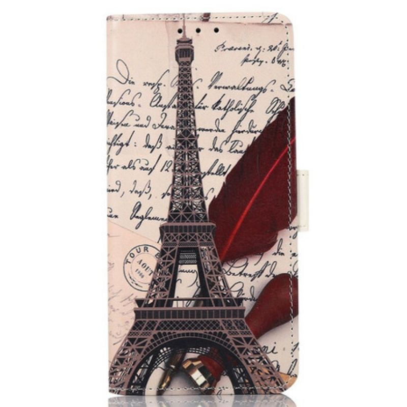 Capa Em Pele Para iPhone 13 Pro Max Torre Eiffel Do Poeta