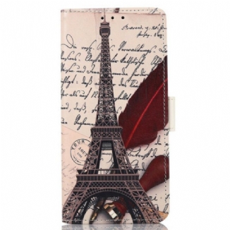 Capa Em Pele Para iPhone 13 Pro Max Torre Eiffel Do Poeta