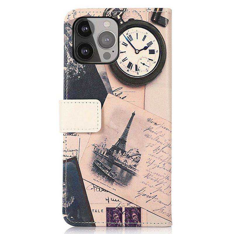 Capa Em Pele Para iPhone 13 Pro Max Torre Eiffel Do Poeta