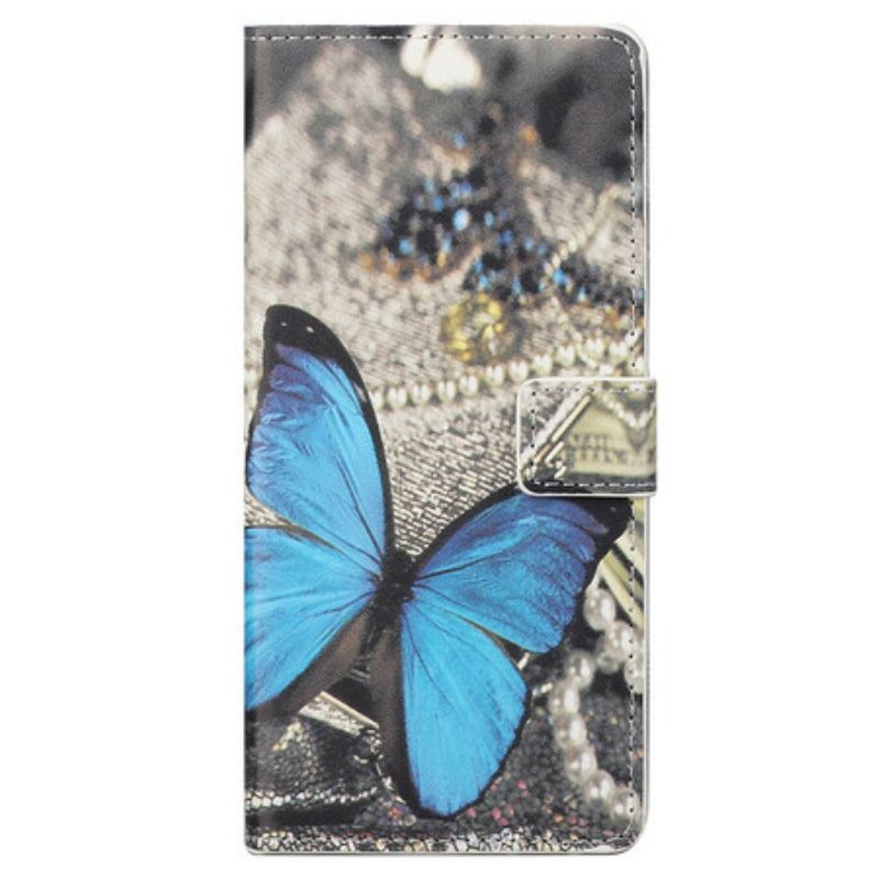 Capa Flip Para iPhone 13 Pro Max Borboleta Azul