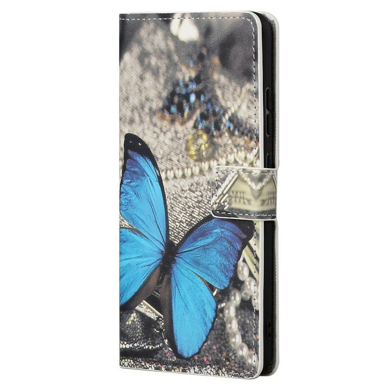 Capa Flip Para iPhone 13 Pro Max Borboleta Azul