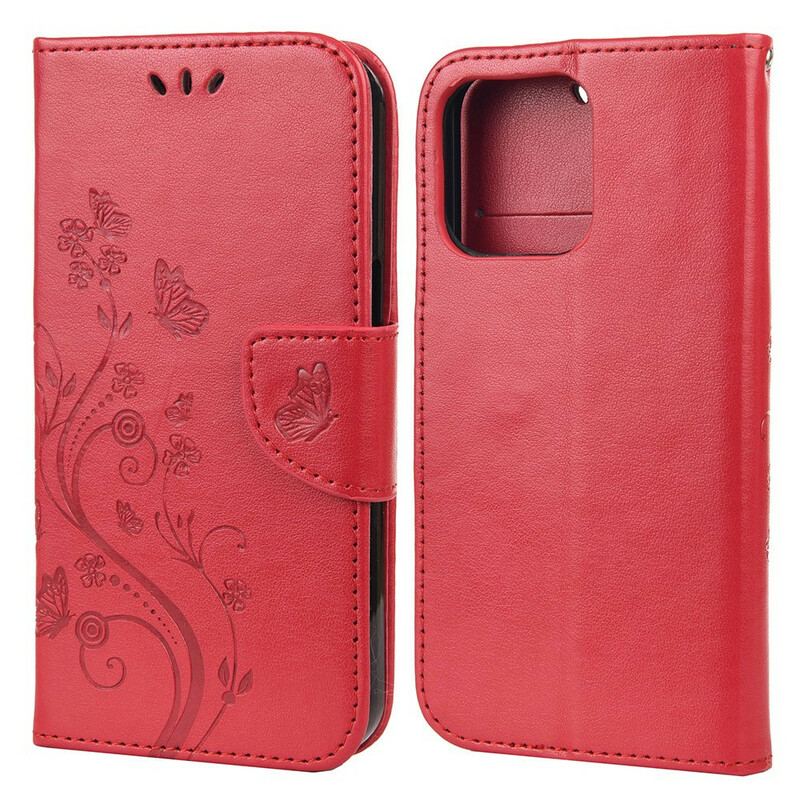 Capa Flip Para iPhone 13 Pro Max Borboletas Ao Vento