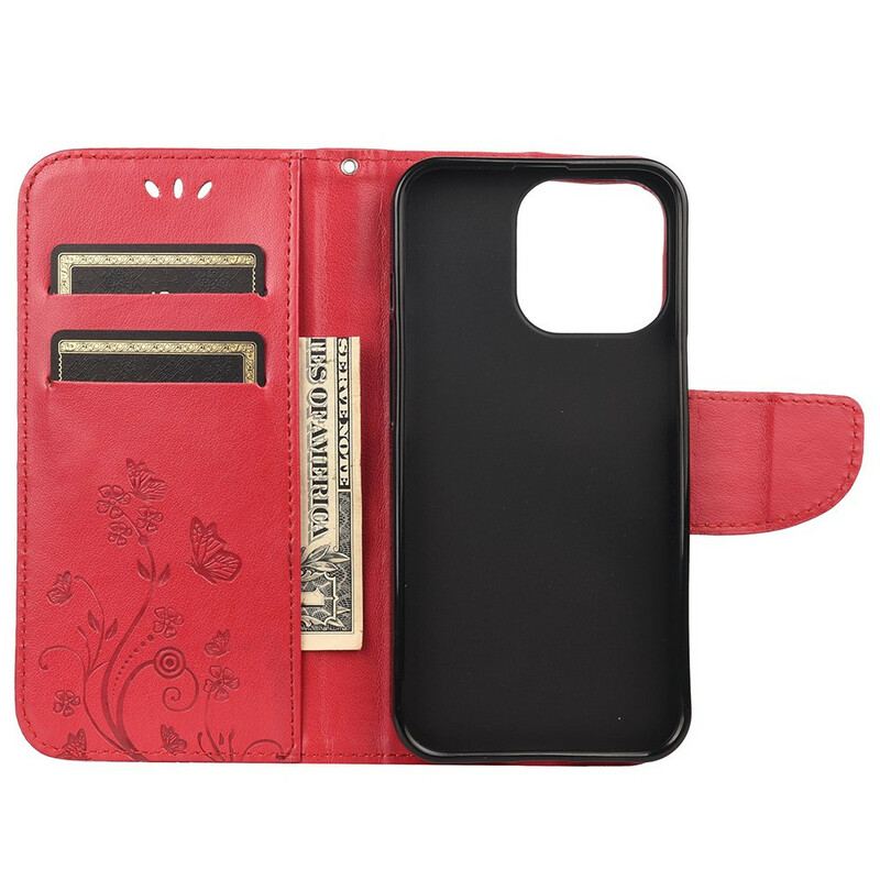 Capa Flip Para iPhone 13 Pro Max Borboletas Ao Vento