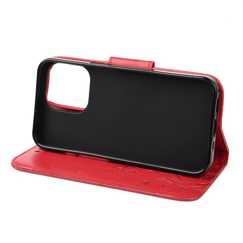 Capa Flip Para iPhone 13 Pro Max Borboletas Ao Vento