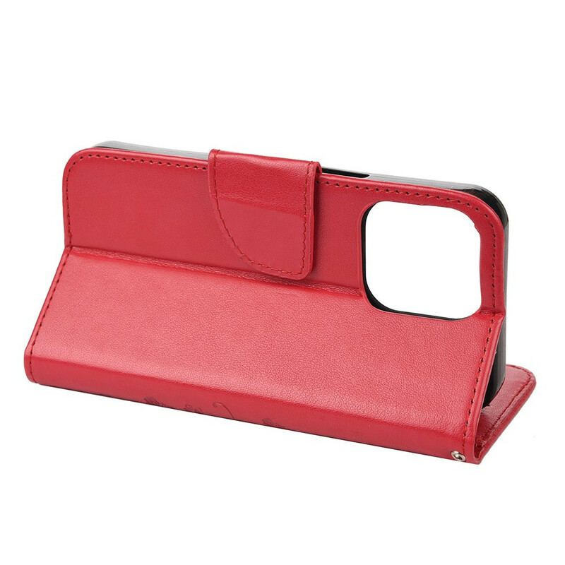 Capa Flip Para iPhone 13 Pro Max Borboletas Ao Vento