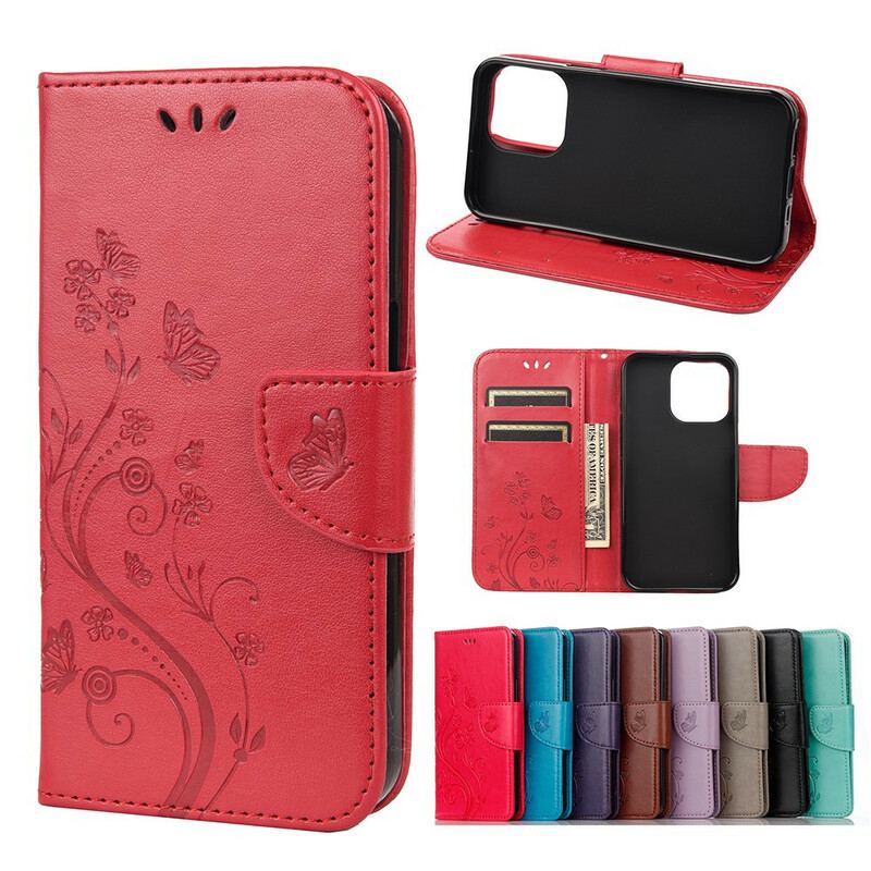 Capa Flip Para iPhone 13 Pro Max Borboletas Ao Vento