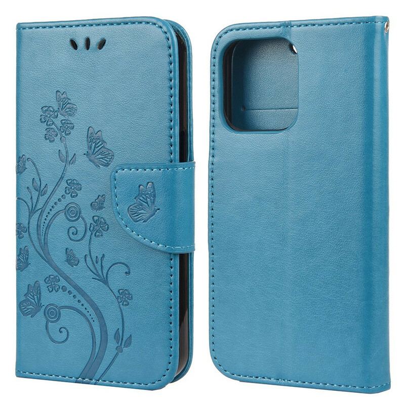 Capa Flip Para iPhone 13 Pro Max Borboletas Ao Vento