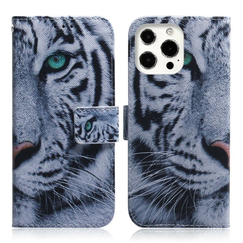 Capa Flip Para iPhone 13 Pro Max Cara De Tigre