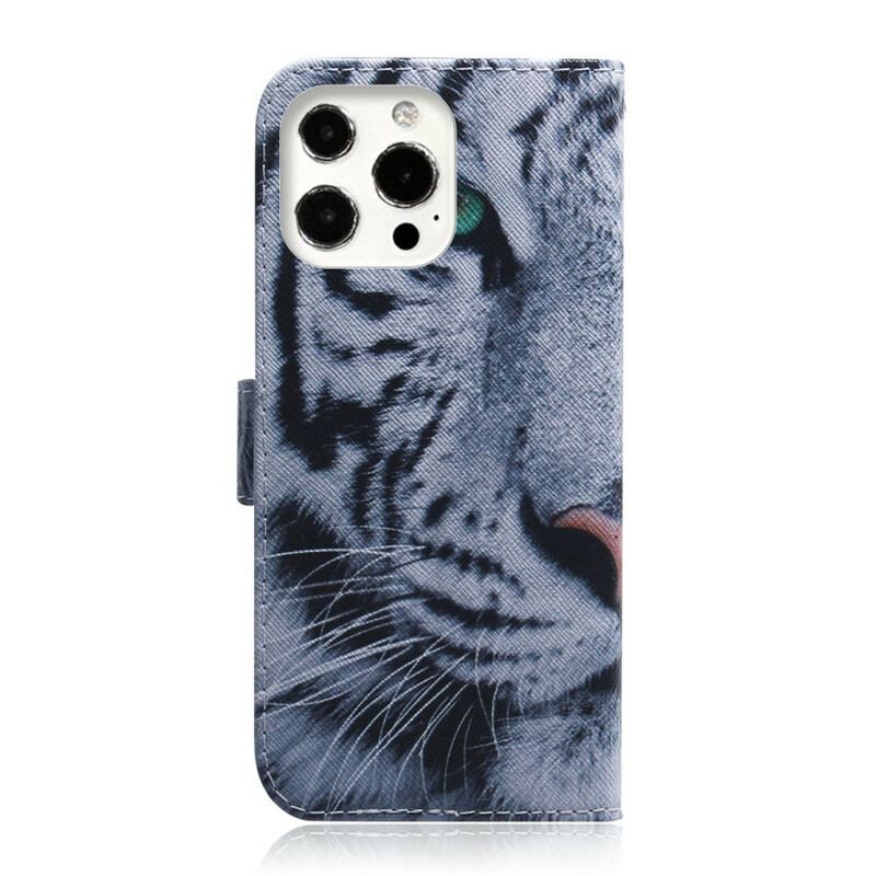 Capa Flip Para iPhone 13 Pro Max Cara De Tigre