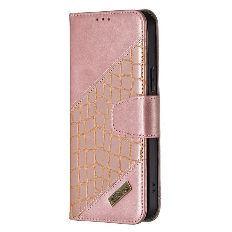 Capa Flip Para iPhone 13 Pro Max Efeito Clássico De Pele De Crocodilo