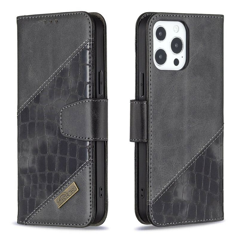 Capa Flip Para iPhone 13 Pro Max Efeito Clássico De Pele De Crocodilo