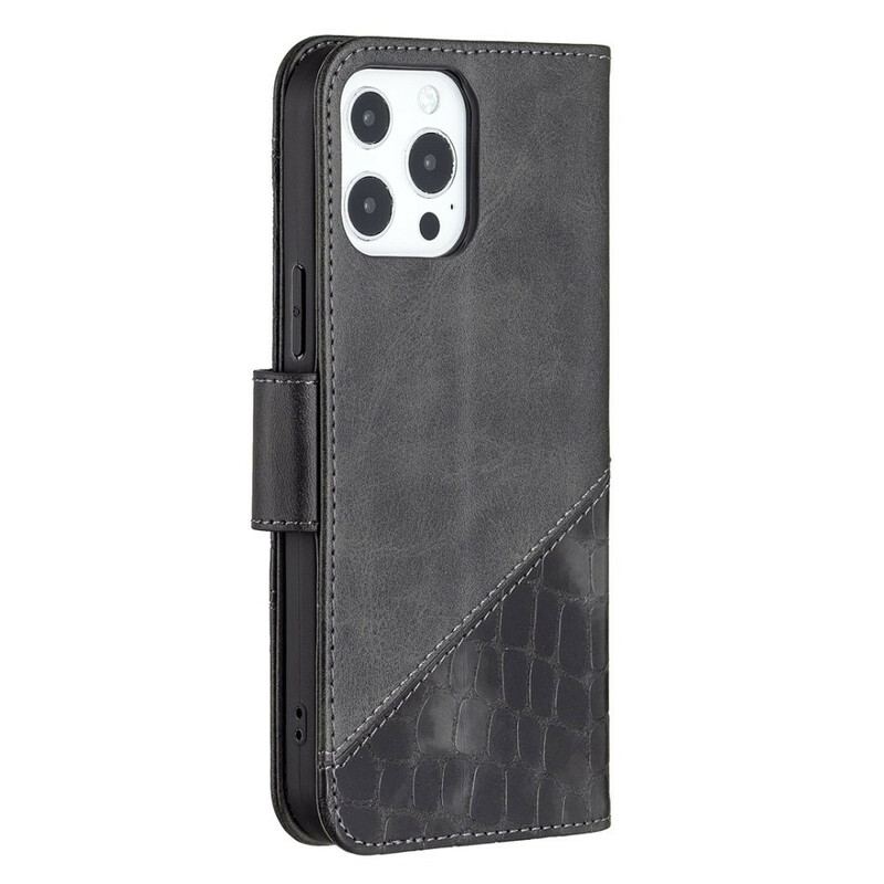 Capa Flip Para iPhone 13 Pro Max Efeito Clássico De Pele De Crocodilo