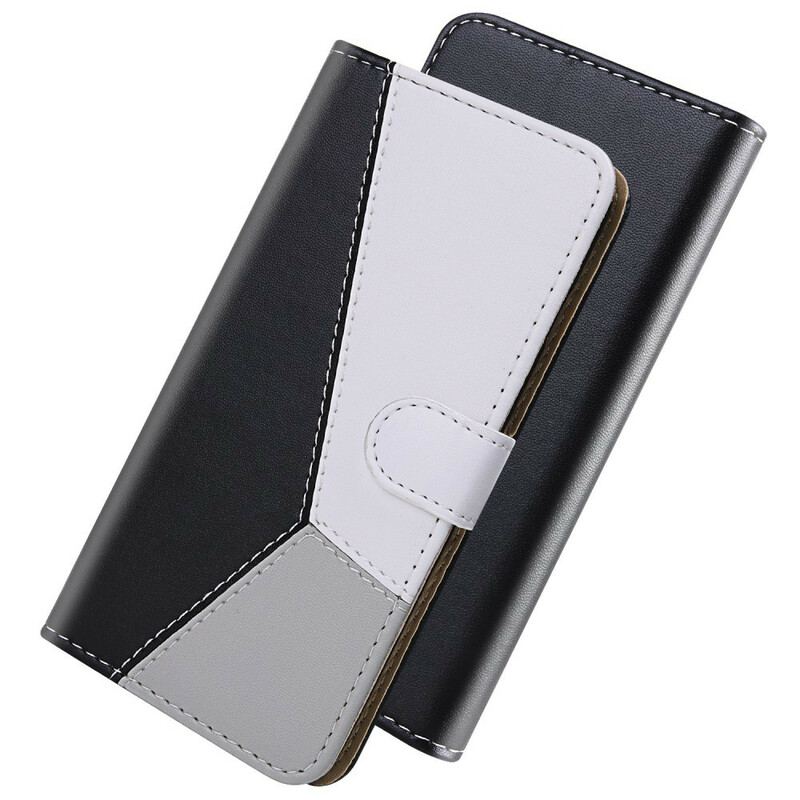 Capa Flip Para iPhone 13 Pro Max Efeito Couro Tricolor